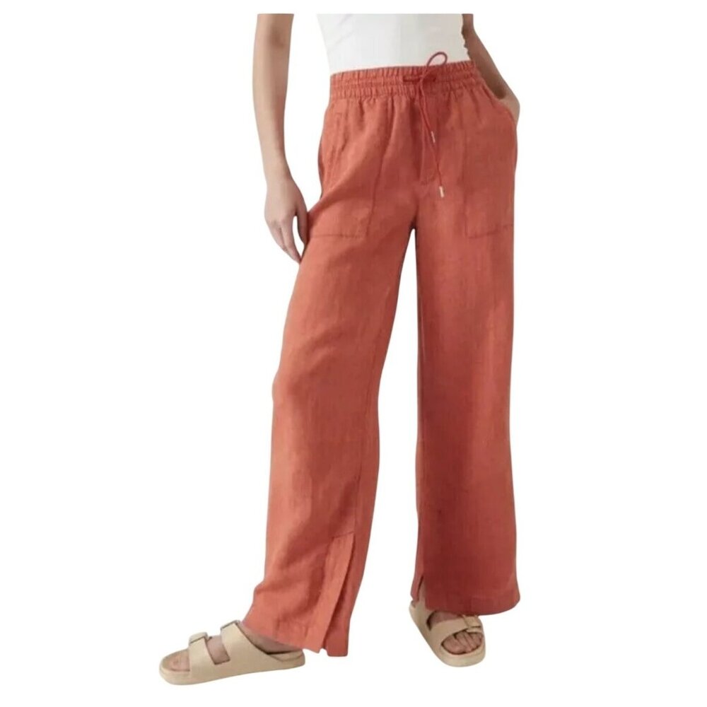 Athleta Women's  Size 4  Orange Linen-Blend Wide-Leg PantsWith Elastic Waist